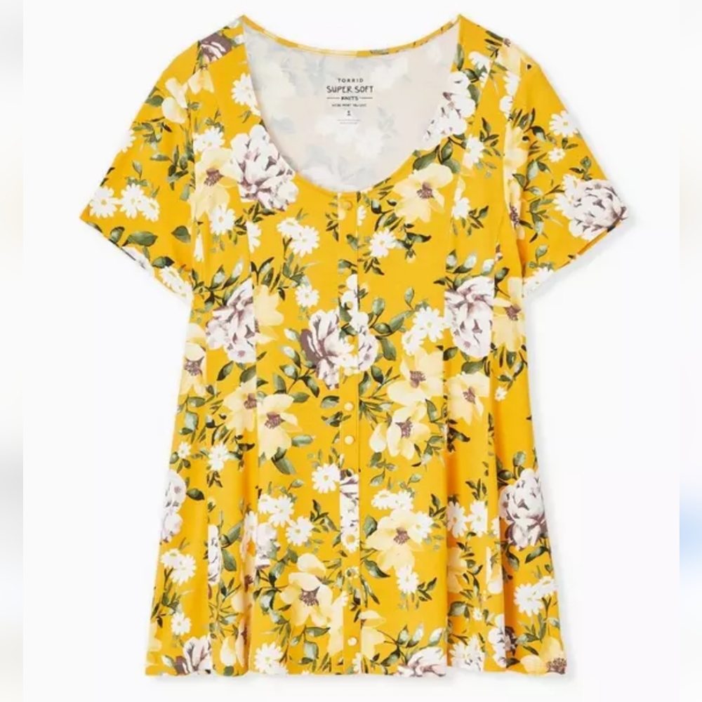 Torrid Super Soft Button-Front Seamed Floral Top Sz 00